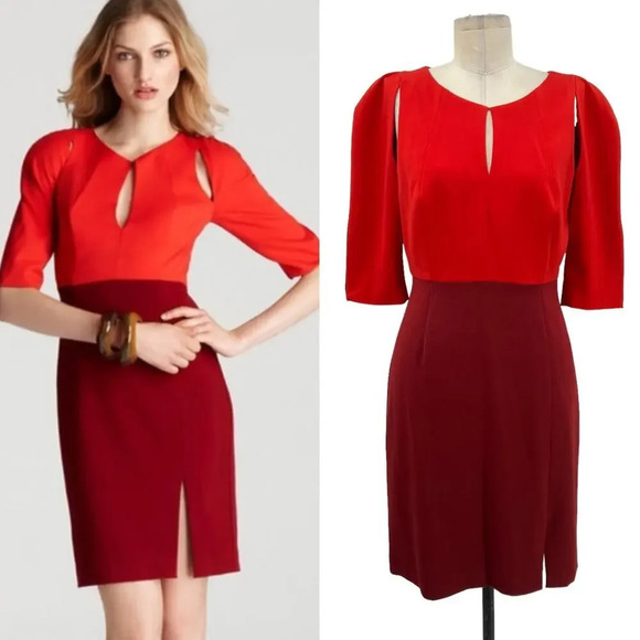Black Halo Colorblock Anthony Eddie Sheath Dress Red Burgundy Size‎ 10 - Picture 1 of 12
